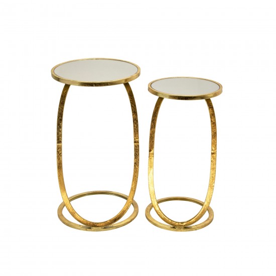 S/2 Gold Accent Tables, Mirror Top