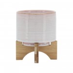 Ceramic 5" Planter On Stand, Cream Stripe