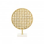 18" Metal Round Mesh Deco On Marble Base, Gold