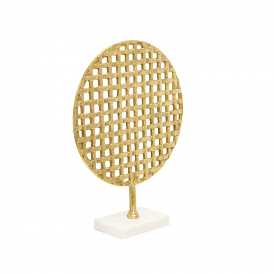 18" Metal Round Mesh Deco On Marble Base, Gold