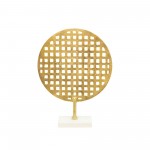 18" Metal Round Mesh Deco On Marble Base, Gold