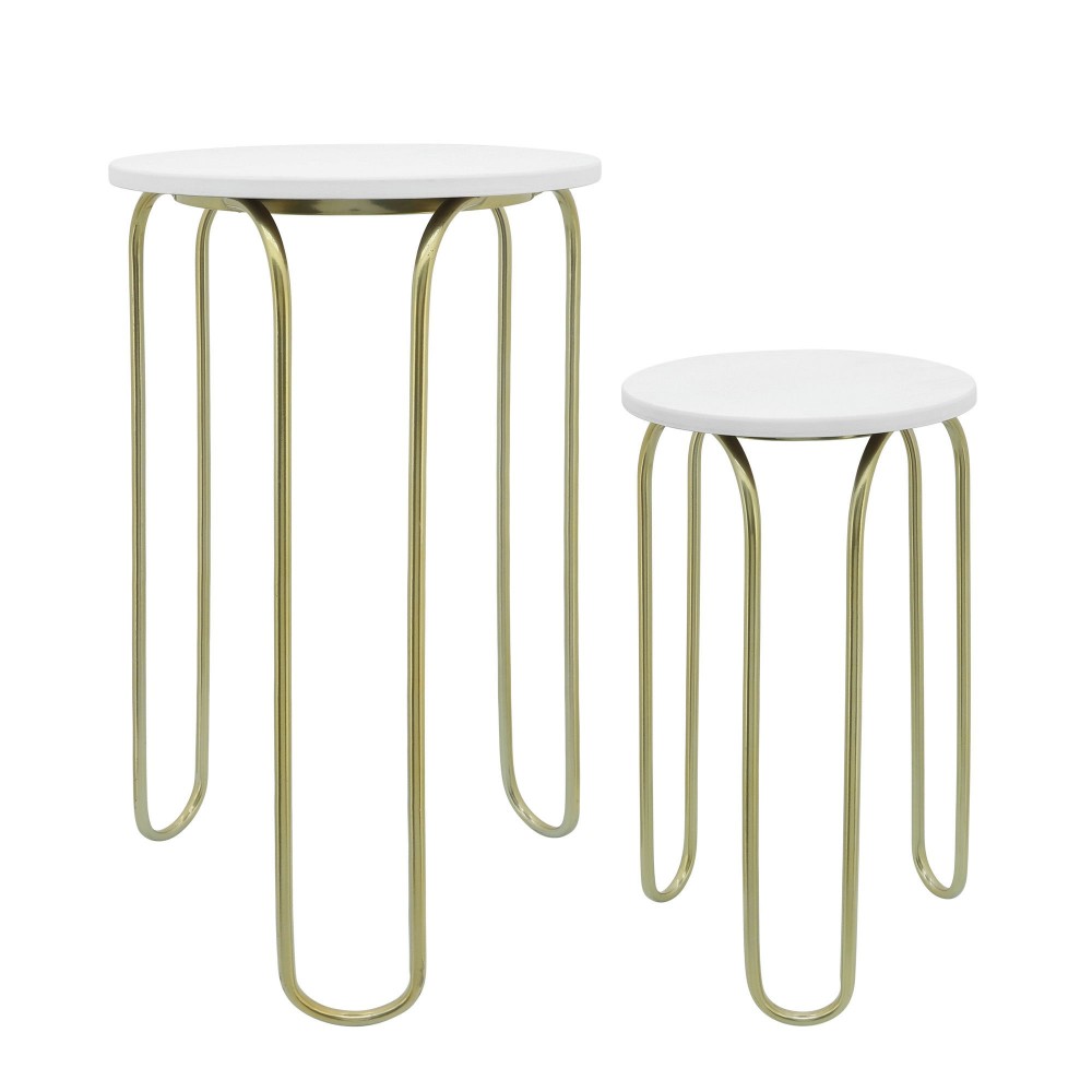 Metal, S/2 22/28" End Tables, White/gld