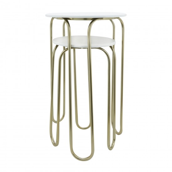 Metal, S/2 22/28" End Tables, White/gld