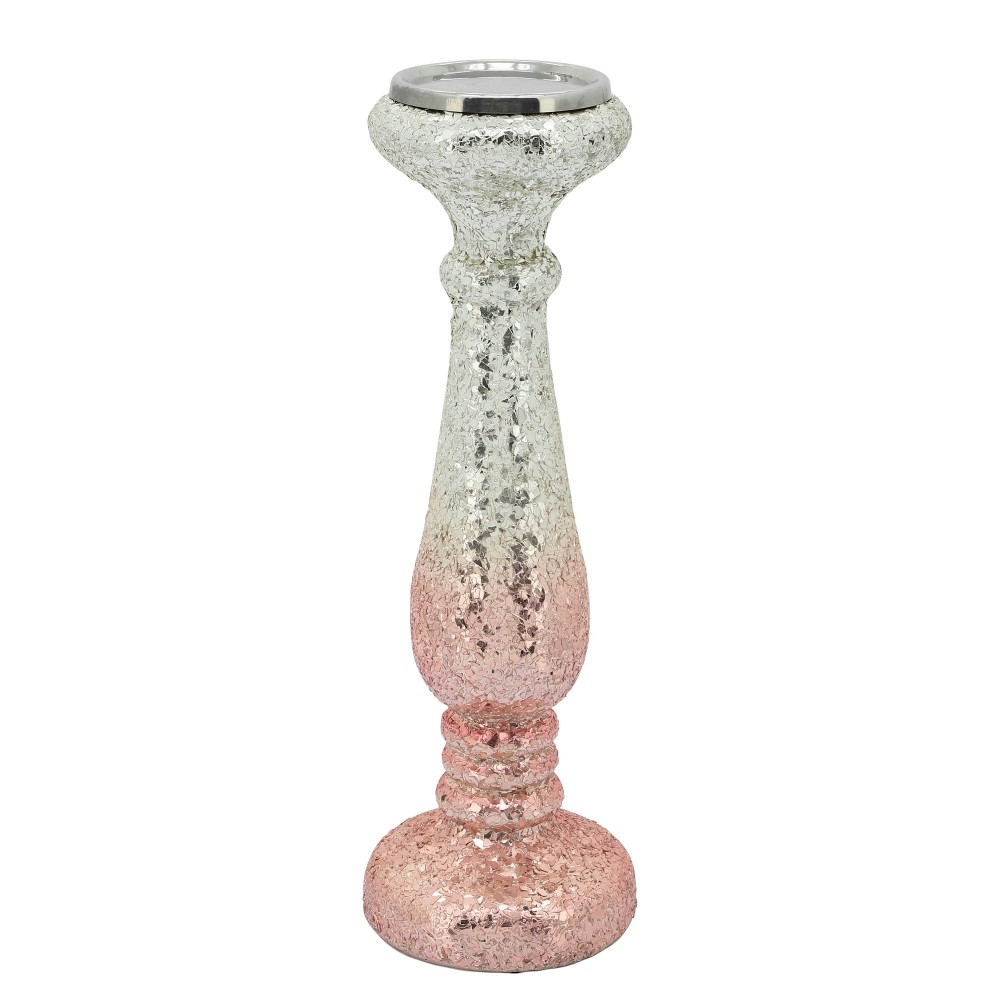 15" Blush Crackled Candle Holder