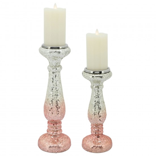 15" Blush Crackled Candle Holder