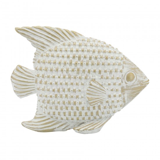 Cer,7"h,standing Fish Deco,wht/gld