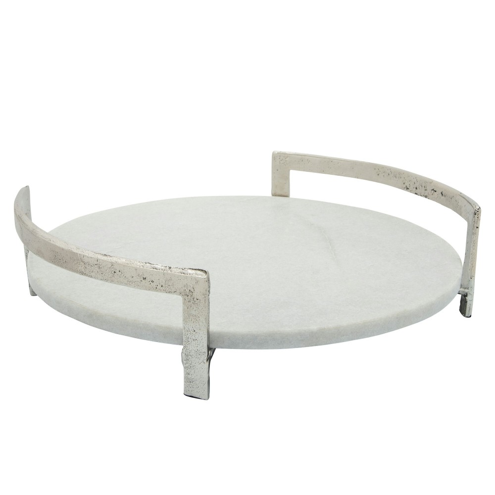 14" Metal Tray W/ Marble, Silver
