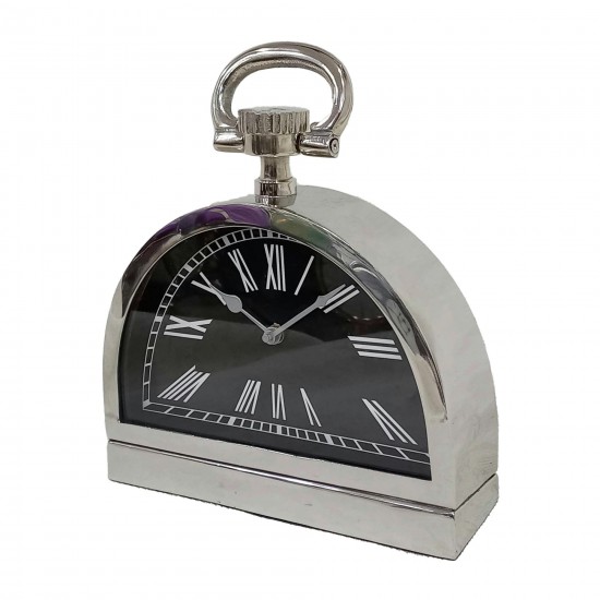 Metal,7"h,leaning Table-clock W/handle,nickel