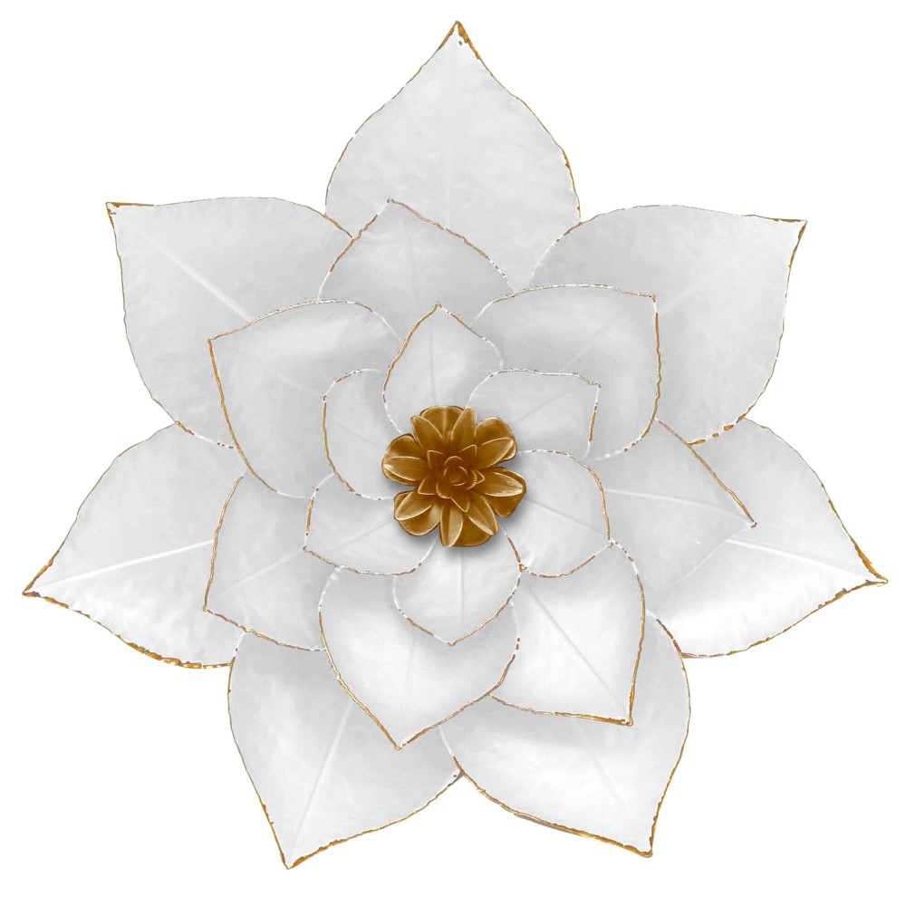 Metal 19" Lotus Wall Deco, White/gold