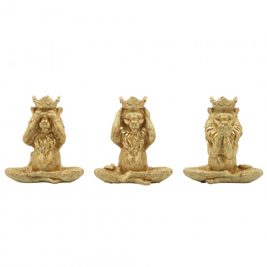 Resin, S/3 6", Yoga Lion Set, Gold