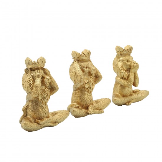 Resin, S/3 6", Yoga Lion Set, Gold