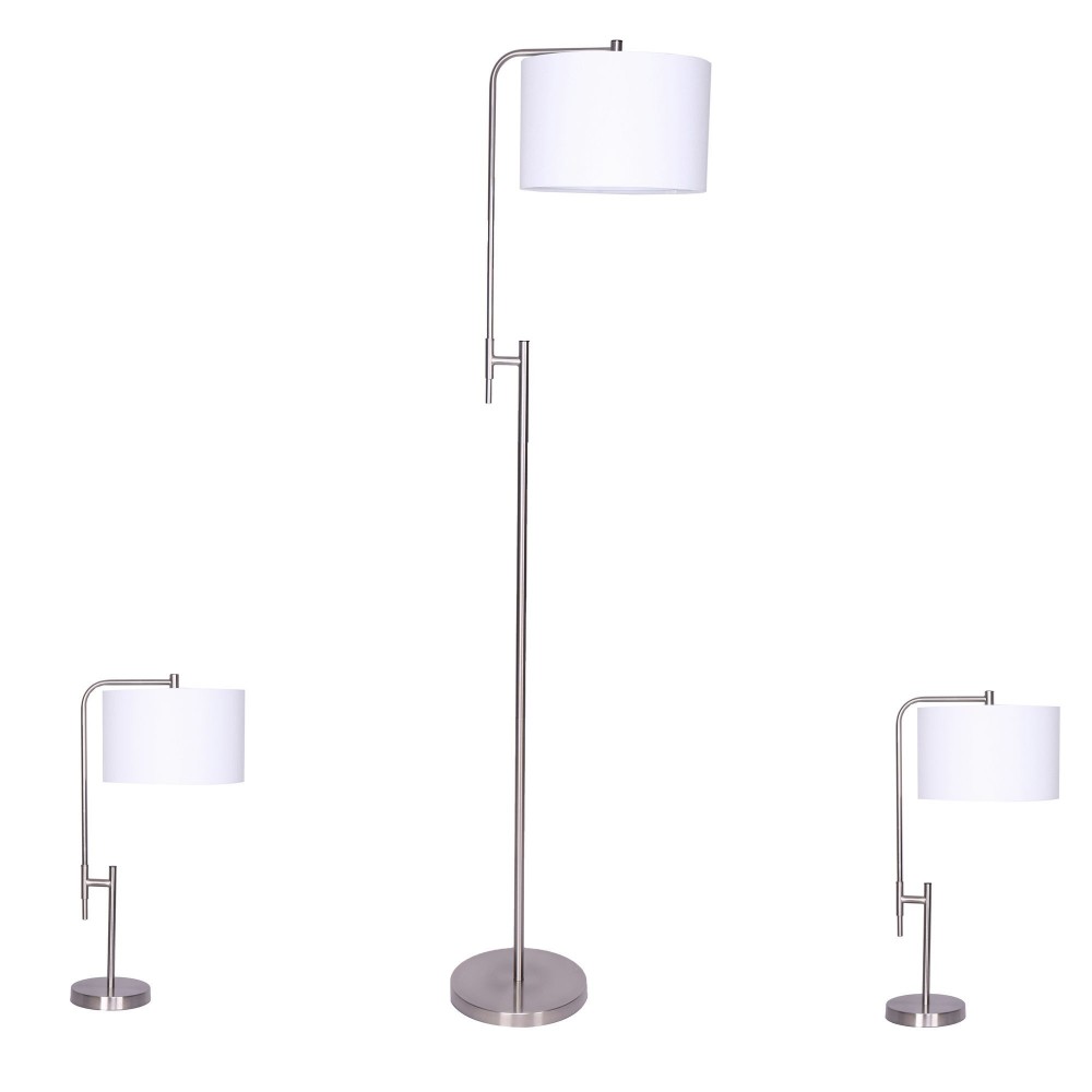 S/3 Metal 24" Table & 57" Floor Lamp, Silver - Kd