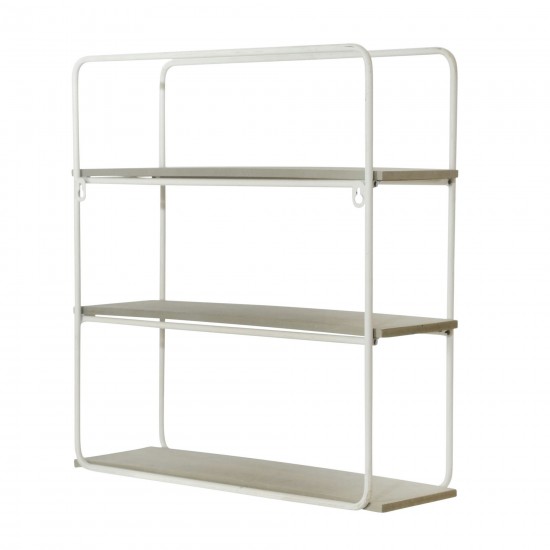 Metal/wood 3 Tier Wall Shelf, Gray/white