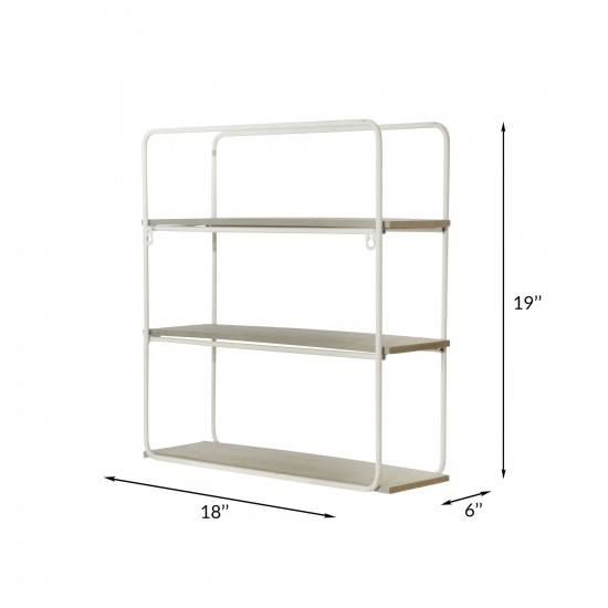 Metal/wood 3 Tier Wall Shelf, Gray/white