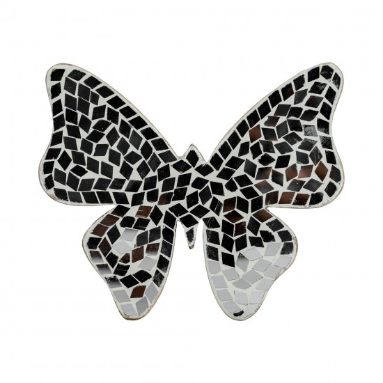 Glass, 6"h Mosaic Butterfly, White