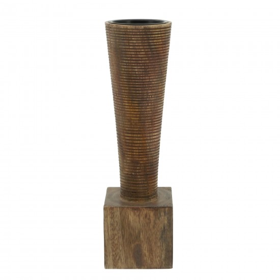 Wood, 13"h, Geometric Candle Holder, Brown