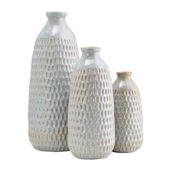 Cer, 16" Dimpled Vase, Oatmeal