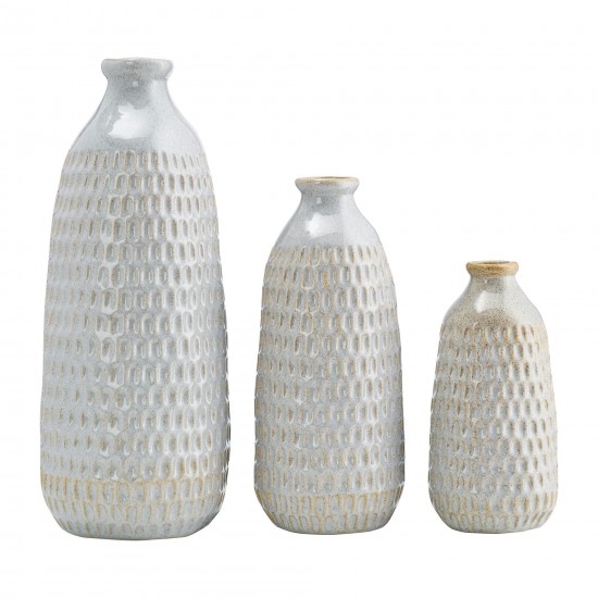 Cer, 16" Dimpled Vase, Oatmeal