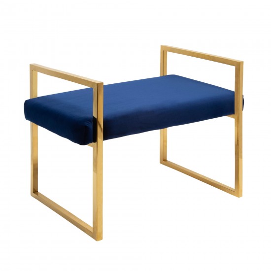 Navy/gold Velveteen Bench W/ Handles