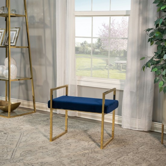 Navy/gold Velveteen Bench W/ Handles