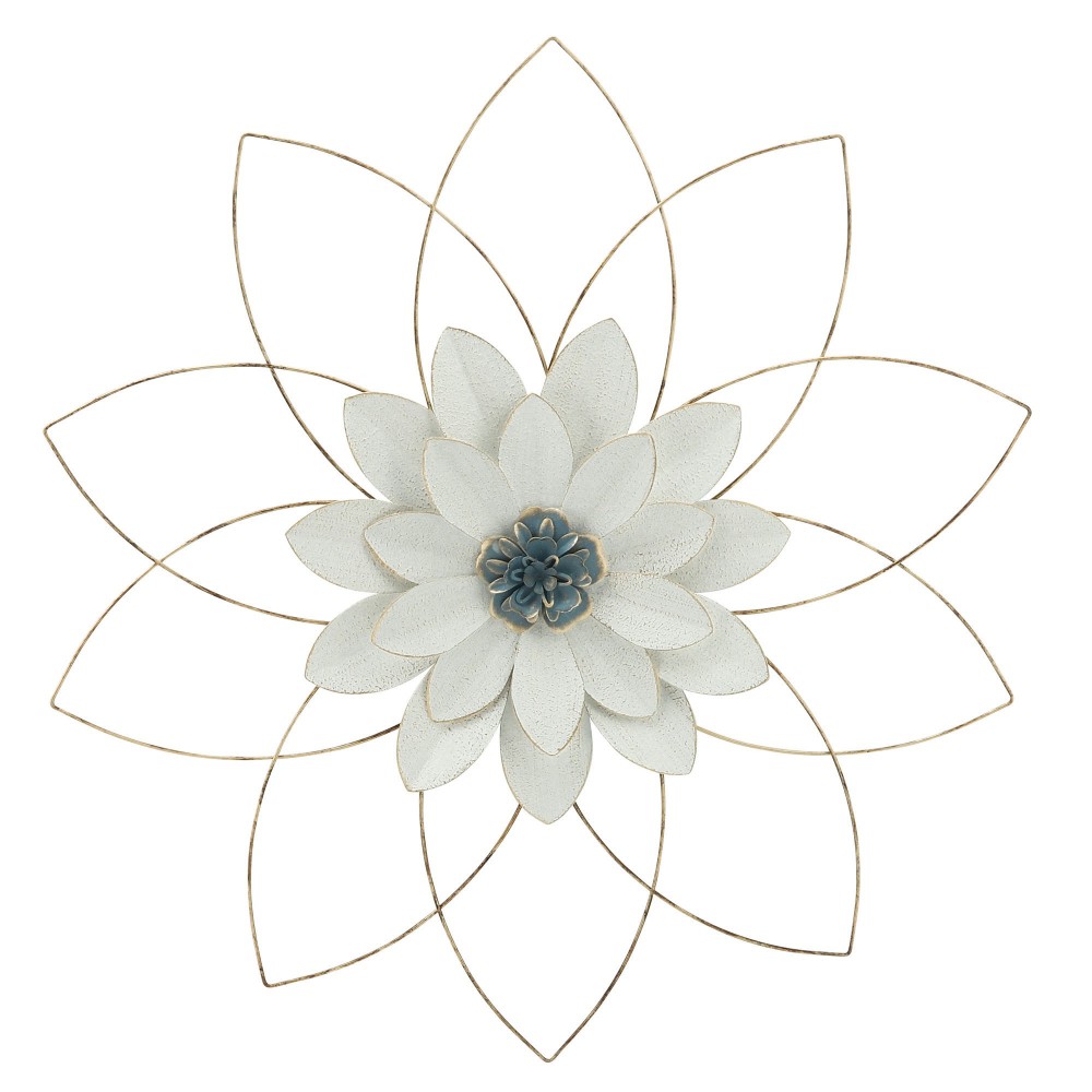 Metal 25" Wall Flower, White/blue, Wb