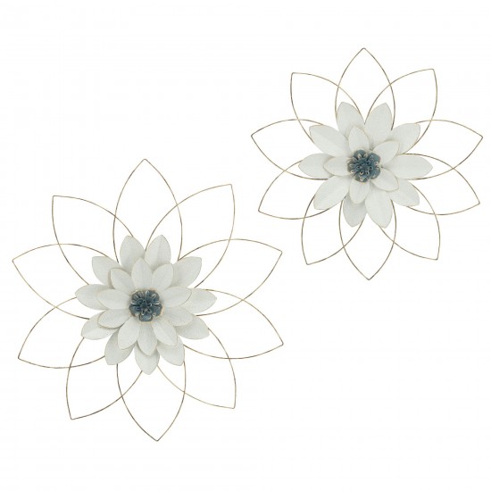 Metal 25" Wall Flower, White/blue, Wb