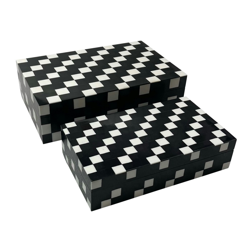 Resin, S/2 10/12" Diagonal Square Boxes, Wt/blk