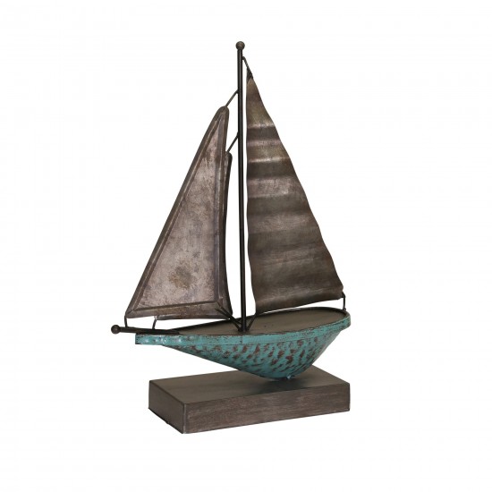 Teal/galvanized Metalsailboat, 11.25"