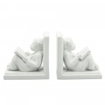S/2 Ceramic 7"h Reading Monkey Bookends, White