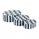 Resin,s/3 6/7/9"checkered Pttrn Oval Boxes,wht/ble