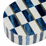 Resin,s/3 6/7/9"checkered Pttrn Oval Boxes,wht/ble