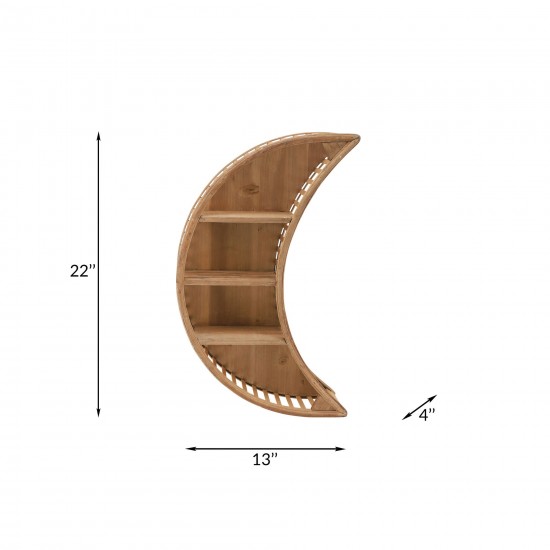 22"h Wood Moon Shaped Shelf, Brown