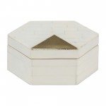 Resin, S/2 5/7" Hxgon Boxes W/brass Inlay, Wht/gld