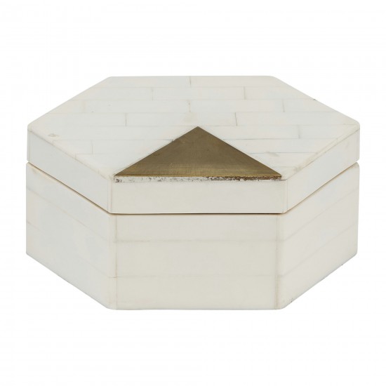 Resin, S/2 5/7" Hxgon Boxes W/brass Inlay, Wht/gld