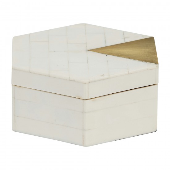 Resin, S/2 5/7" Hxgon Boxes W/brass Inlay, Wht/gld