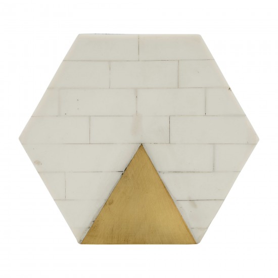 Resin, S/2 5/7" Hxgon Boxes W/brass Inlay, Wht/gld