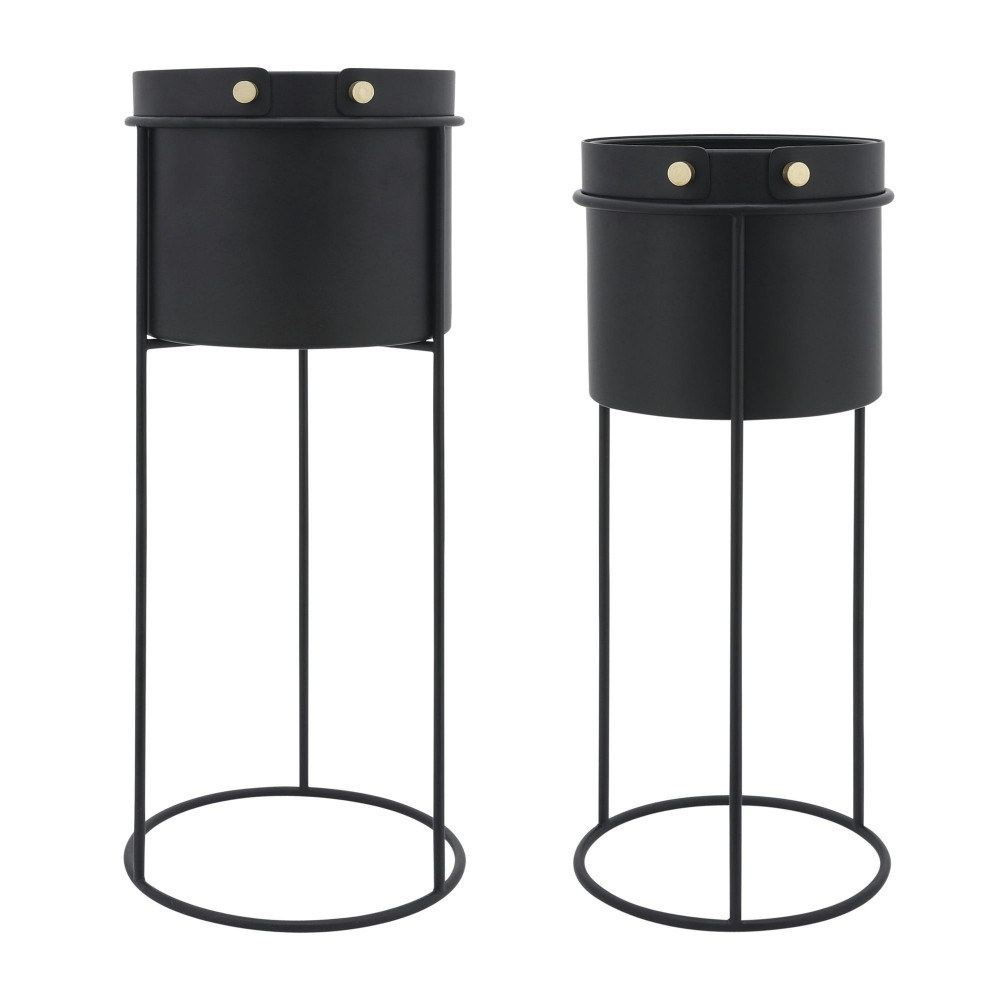 Metal, S/2 20/24"h Round Planters, Black