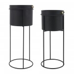 Metal, S/2 20/24"h Round Planters, Black