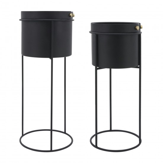 Metal, S/2 20/24"h Round Planters, Black