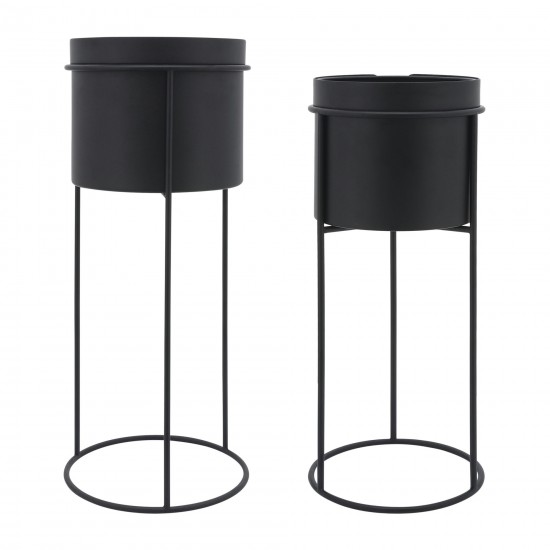 Metal, S/2 20/24"h Round Planters, Black