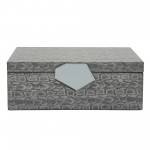 Wood 14" Faux Leather Box, Gray