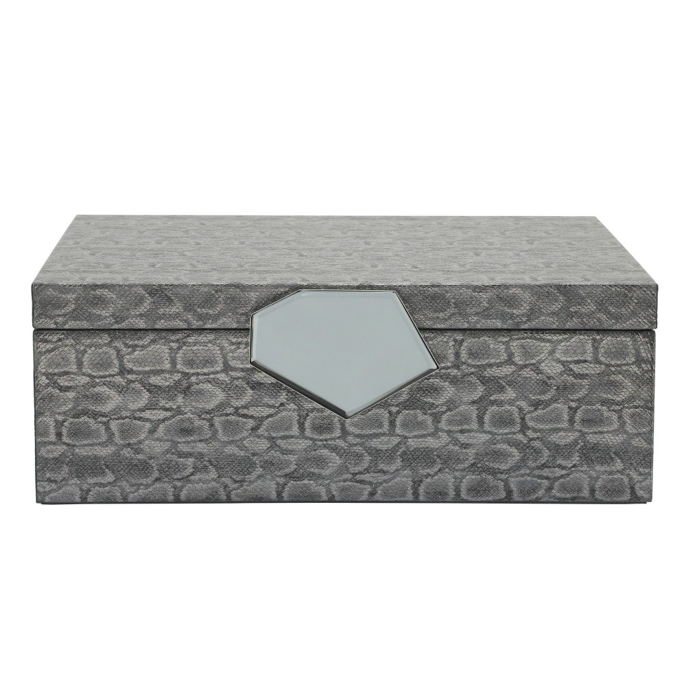 Wood 14" Faux Leather Box, Gray