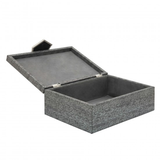 Wood 14" Faux Leather Box, Gray