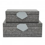 Wood 14" Faux Leather Box, Gray