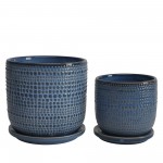 Cer, S/2 2 5/6" Textured Planter W/ Saucer, Blue