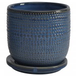 Cer, S/2 2 5/6" Textured Planter W/ Saucer, Blue
