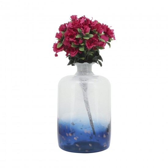 Glass, 12''h, Two Toned Vase, White/blue