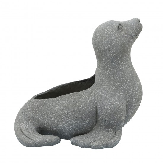 Resin 18" Sea Lion Planter, Gray