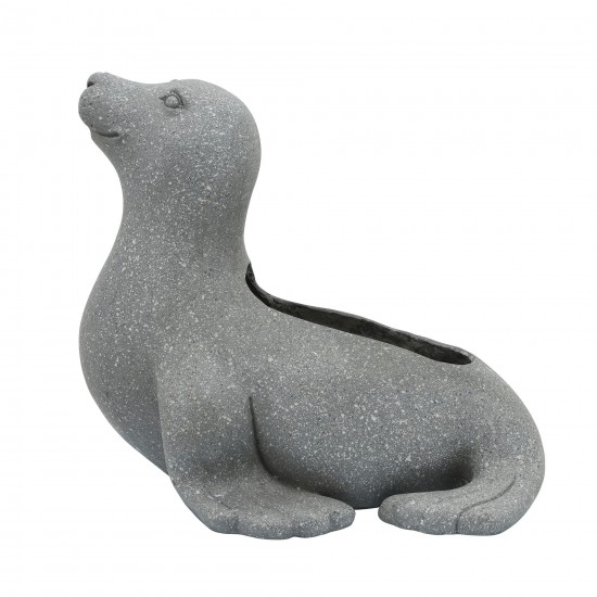 Resin 18" Sea Lion Planter, Gray