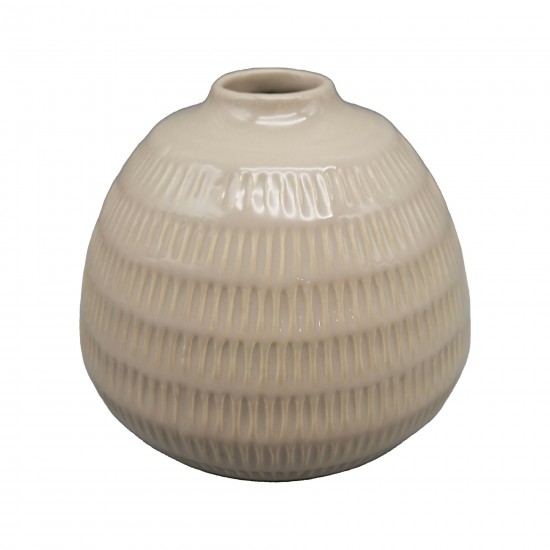 Cer,6",stripe Oval Vase,irish Cream